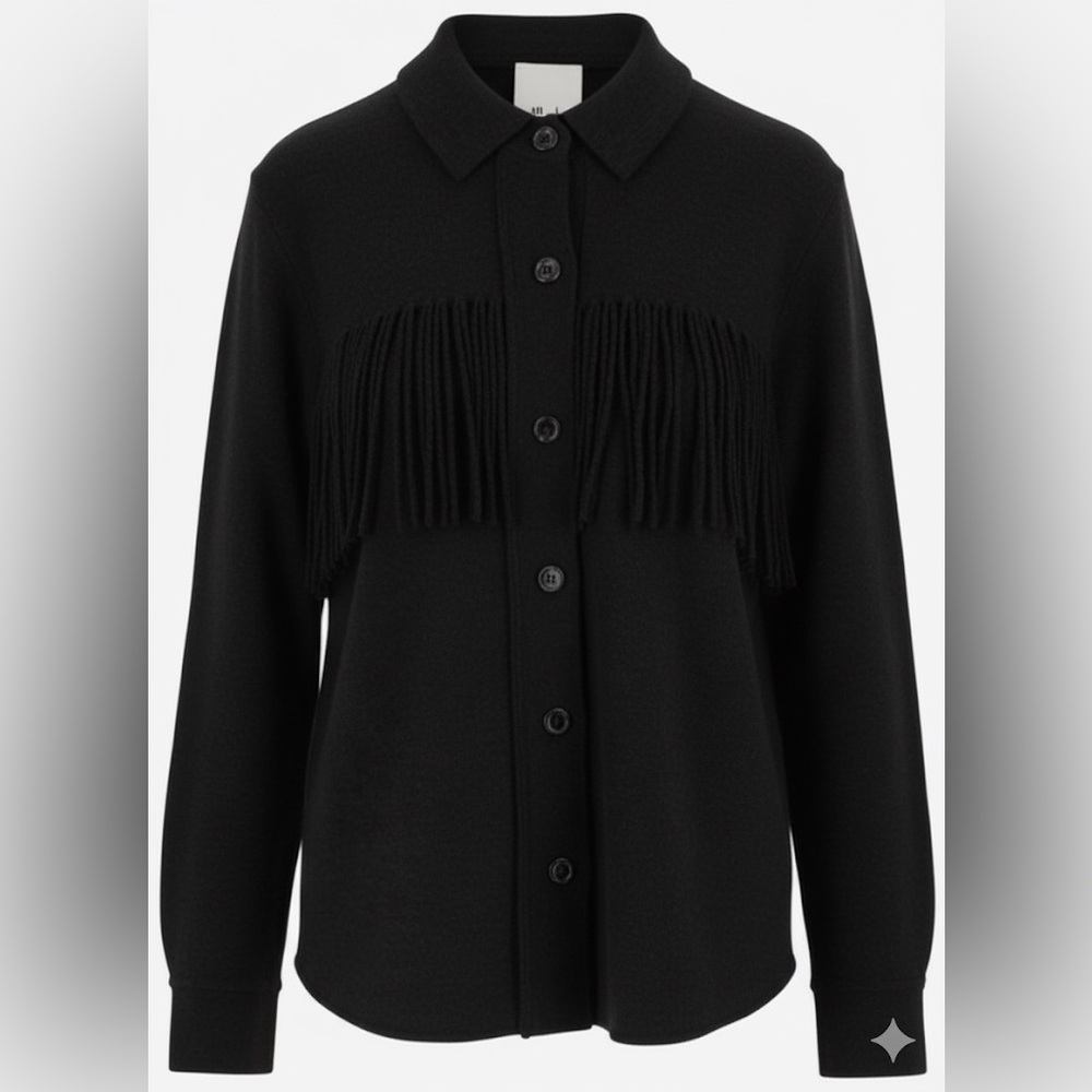 Allude Fringe Cardigan Sweater Merino Wool Cashmere Boho Collared Black Small